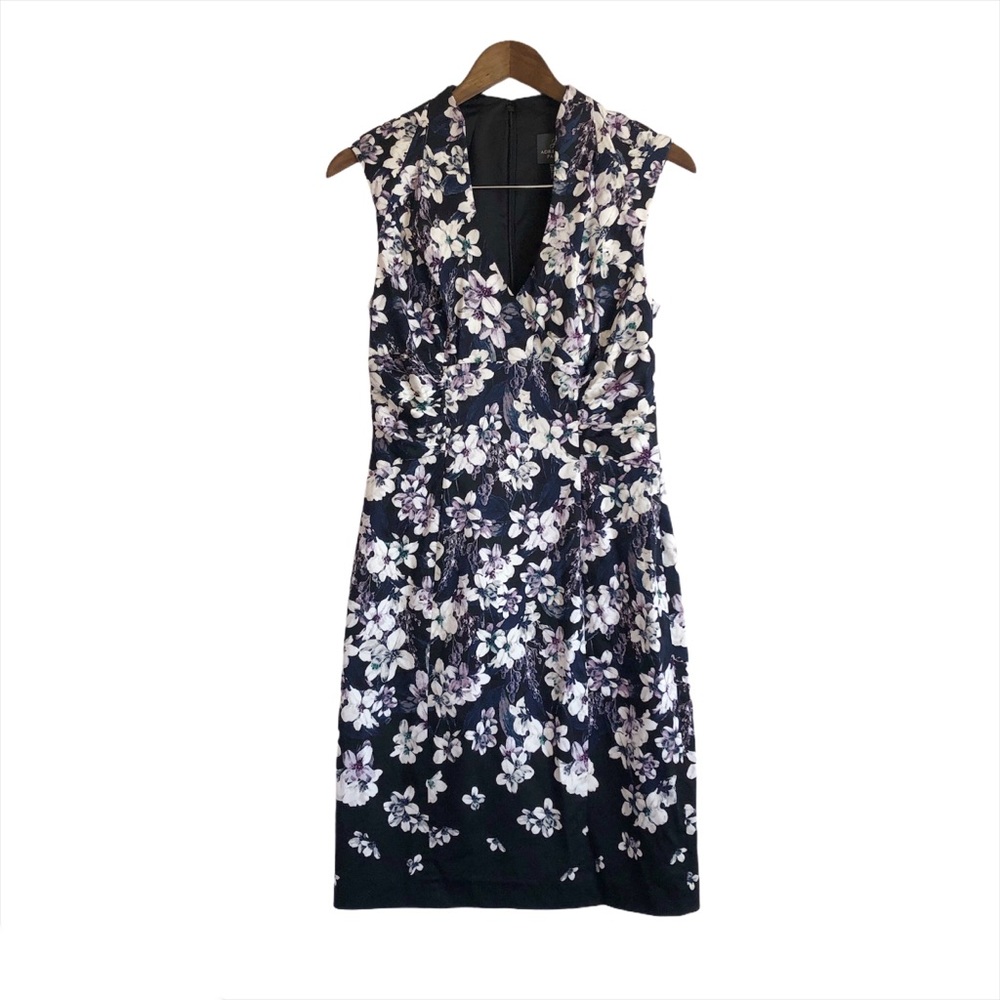 ADRIANNA PAPELL Floral Sheath Formal Tank Sleeveless Midi Dress Blue